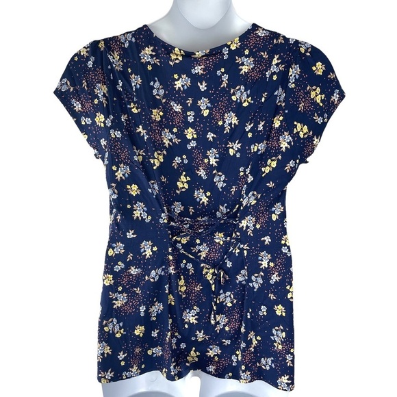 Torrid Navy Floral Stretch Challis Corset Back Blouse Size 00, Medium, 10 - Picture 5 of 16